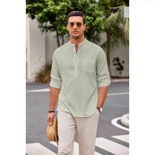 COOFANDY Men's Casual Henley Shirts Long Sleeve Band Collar Summer Linen Beach Hippie T Shirts with Pocket