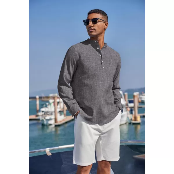 COOFANDY Men's Casual Henley Shirts Long Sleeve Band Collar Summer Linen Beach Hippie T Shirts with Pocket