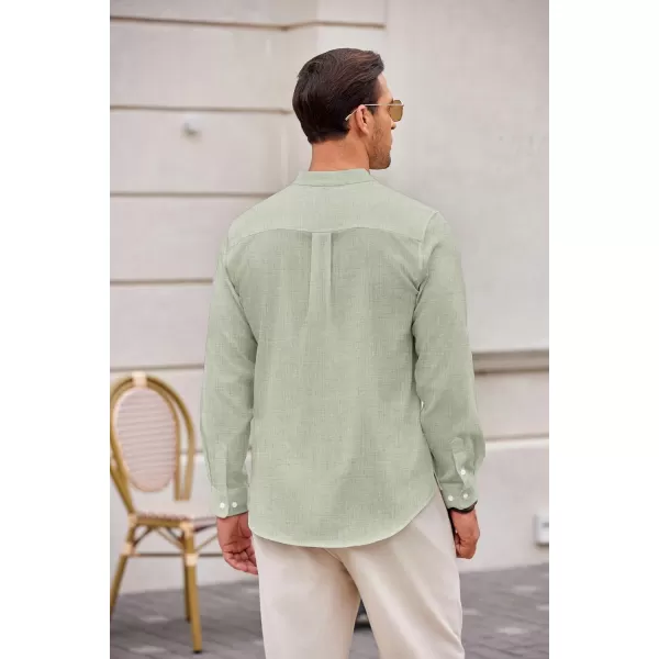 COOFANDY Men's Casual Henley Shirts Long Sleeve Band Collar Summer Linen Beach Hippie T Shirts with Pocket