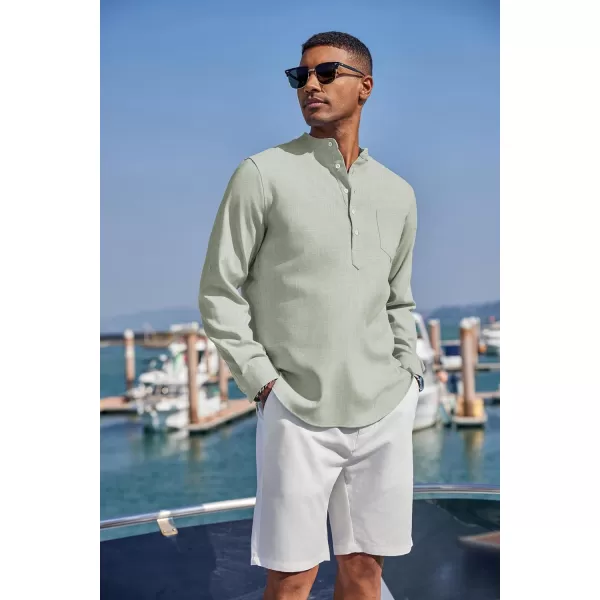COOFANDY Men's Casual Henley Shirts Long Sleeve Band Collar Summer Linen Beach Hippie T Shirts with Pocket