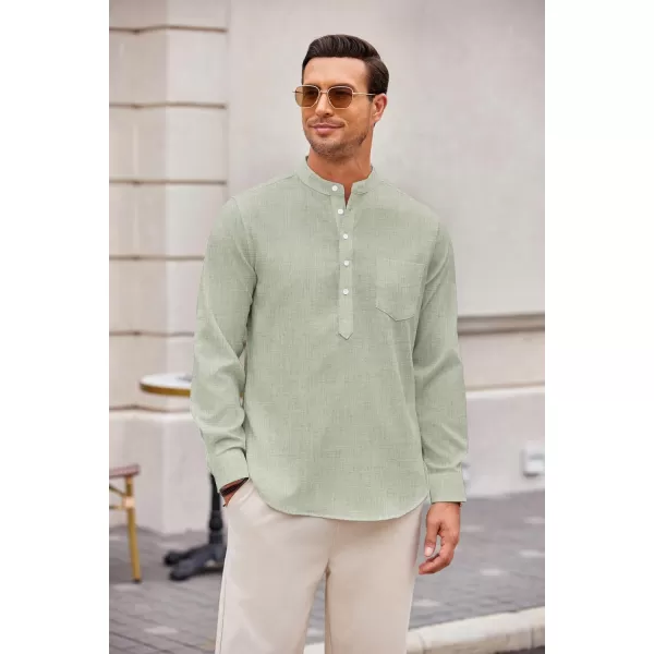 COOFANDY Men's Casual Henley Shirts Long Sleeve Band Collar Summer Linen Beach Hippie T Shirts with Pocket