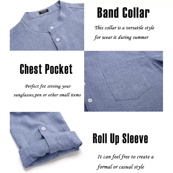 COOFANDY Men's Casual Henley Shirts Long Sleeve Band Collar Summer Linen Beach Hippie T Shirts with Pocket