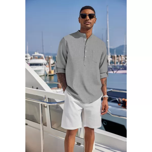 COOFANDY Men's Casual Henley Shirts Long Sleeve Band Collar Summer Linen Beach Hippie T Shirts with Pocket