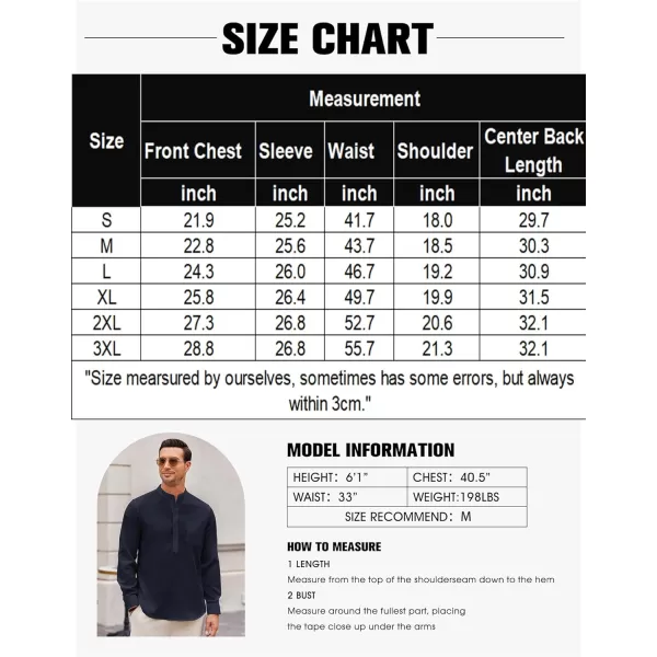 COOFANDY Men's Casual Henley Shirts Long Sleeve Band Collar Summer Linen Beach Hippie T Shirts with Pocket