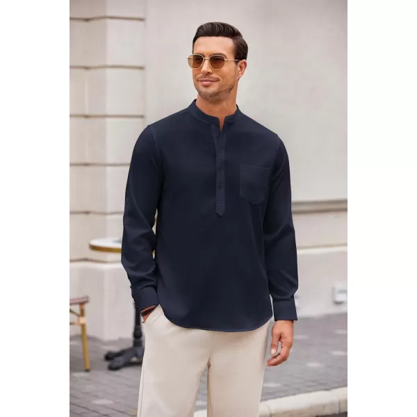 COOFANDY Men's Casual Henley Shirts Long Sleeve Band Collar Summer Linen Beach Hippie T Shirts with Pocket