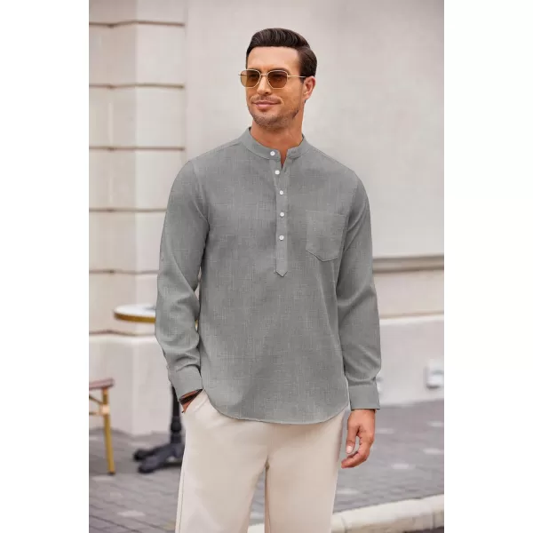 COOFANDY Men's Casual Henley Shirts Long Sleeve Band Collar Summer Linen Beach Hippie T Shirts with Pocket