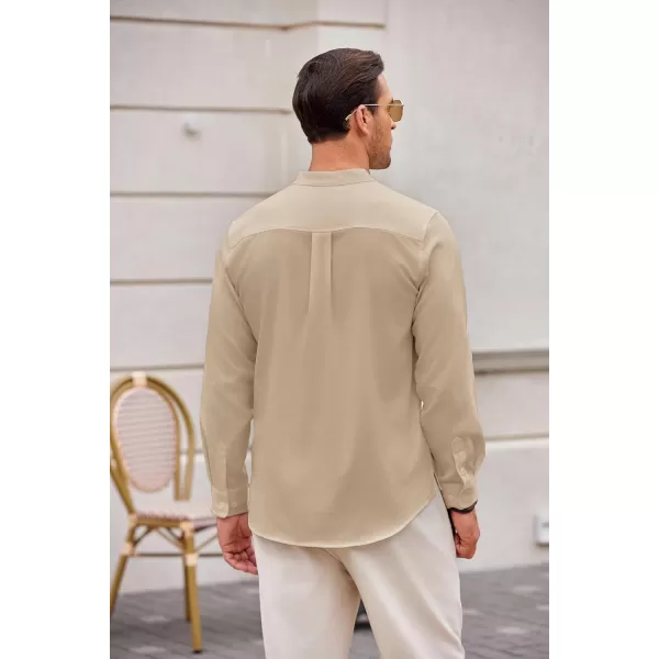 COOFANDY Men's Casual Henley Shirts Long Sleeve Band Collar Summer Linen Beach Hippie T Shirts with Pocket