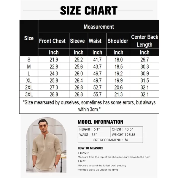 COOFANDY Men's Casual Henley Shirts Long Sleeve Band Collar Summer Linen Beach Hippie T Shirts with Pocket