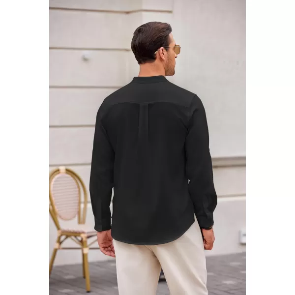 COOFANDY Men's Casual Henley Shirts Long Sleeve Band Collar Summer Linen Beach Hippie T Shirts with Pocket