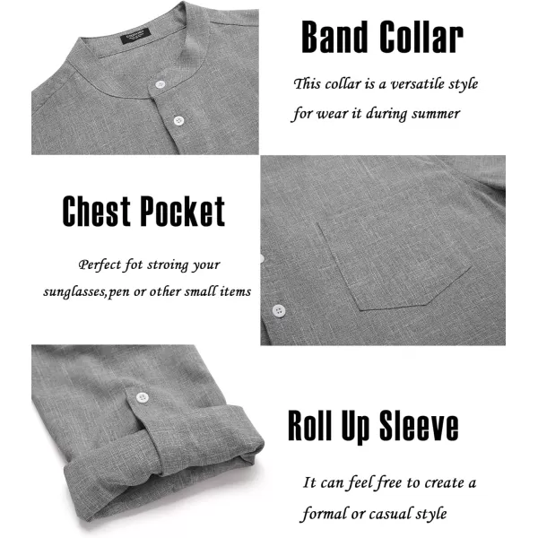 COOFANDY Men's Casual Henley Shirts Long Sleeve Band Collar Summer Linen Beach Hippie T Shirts with Pocket