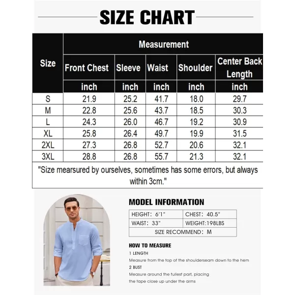 COOFANDY Men's Casual Henley Shirts Long Sleeve Band Collar Summer Linen Beach Hippie T Shirts with Pocket