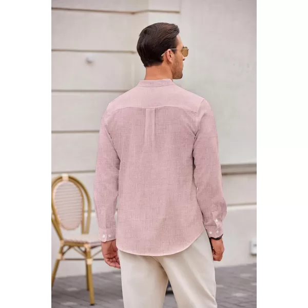 COOFANDY Men's Casual Henley Shirts Long Sleeve Band Collar Summer Linen Beach Hippie T Shirts with Pocket