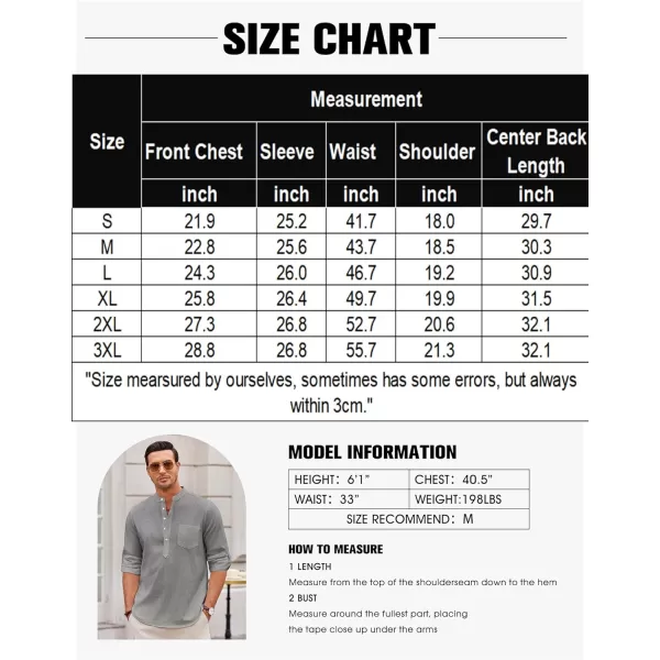 COOFANDY Men's Casual Henley Shirts Long Sleeve Band Collar Summer Linen Beach Hippie T Shirts with Pocket