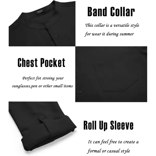 COOFANDY Men's Casual Henley Shirts Long Sleeve Band Collar Summer Linen Beach Hippie T Shirts with Pocket