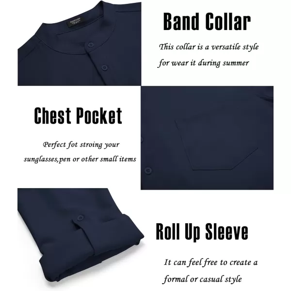 COOFANDY Men's Casual Henley Shirts Long Sleeve Band Collar Summer Linen Beach Hippie T Shirts with Pocket