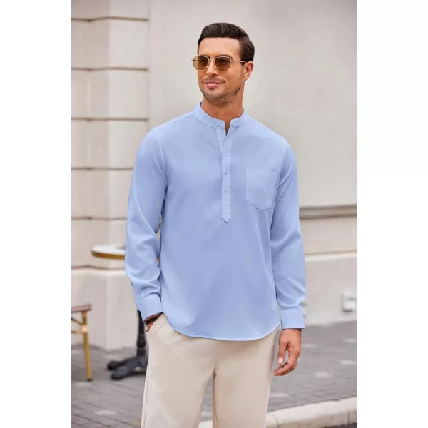 COOFANDY Men's Casual Henley Shirts Long Sleeve Band Collar Summer Linen Beach Hippie T Shirts with Pocket