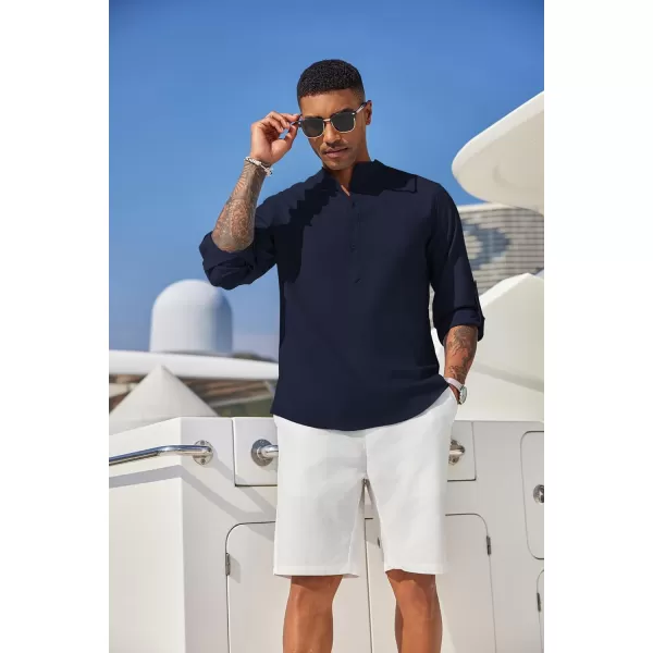 COOFANDY Men's Casual Henley Shirts Long Sleeve Band Collar Summer Linen Beach Hippie T Shirts with Pocket