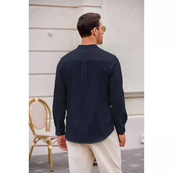 COOFANDY Men's Casual Henley Shirts Long Sleeve Band Collar Summer Linen Beach Hippie T Shirts with Pocket