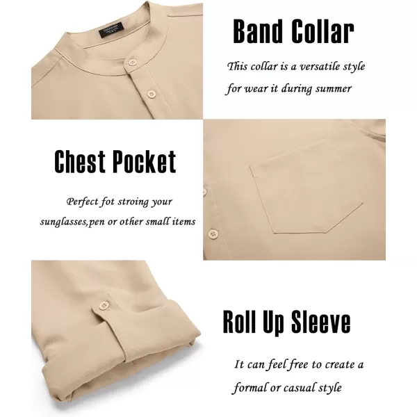 COOFANDY Men's Casual Henley Shirts Long Sleeve Band Collar Summer Linen Beach Hippie T Shirts with Pocket