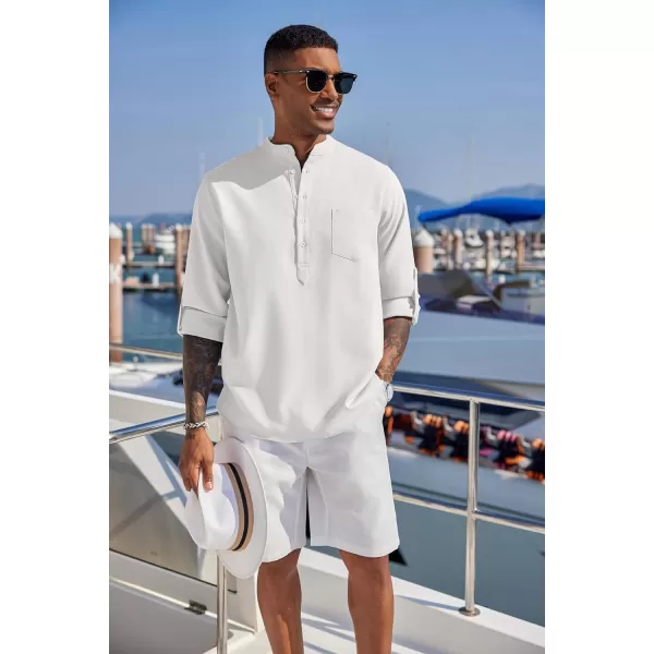 COOFANDY Men's Casual Henley Shirts Long Sleeve Band Collar Summer Linen Beach Hippie T Shirts with Pocket