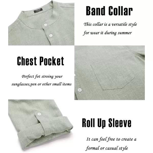 COOFANDY Men's Casual Henley Shirts Long Sleeve Band Collar Summer Linen Beach Hippie T Shirts with Pocket