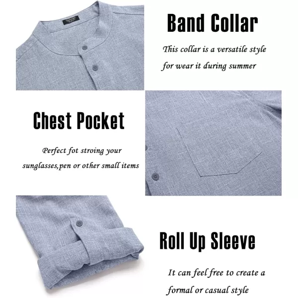 COOFANDY Men's Casual Henley Shirts Long Sleeve Band Collar Summer Linen Beach Hippie T Shirts with Pocket