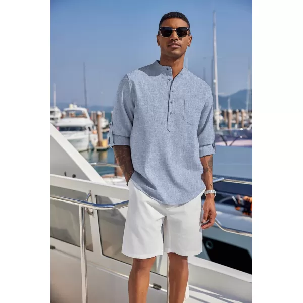COOFANDY Men's Casual Henley Shirts Long Sleeve Band Collar Summer Linen Beach Hippie T Shirts with Pocket