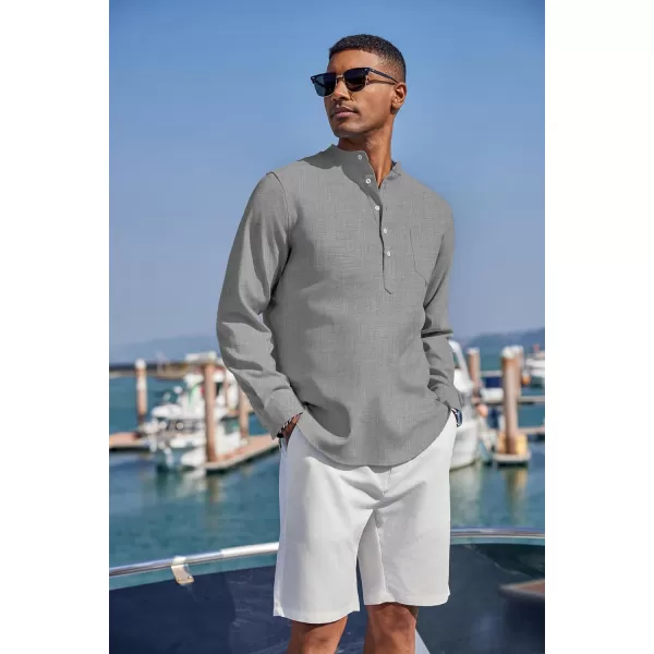 COOFANDY Men's Casual Henley Shirts Long Sleeve Band Collar Summer Linen Beach Hippie T Shirts with Pocket
