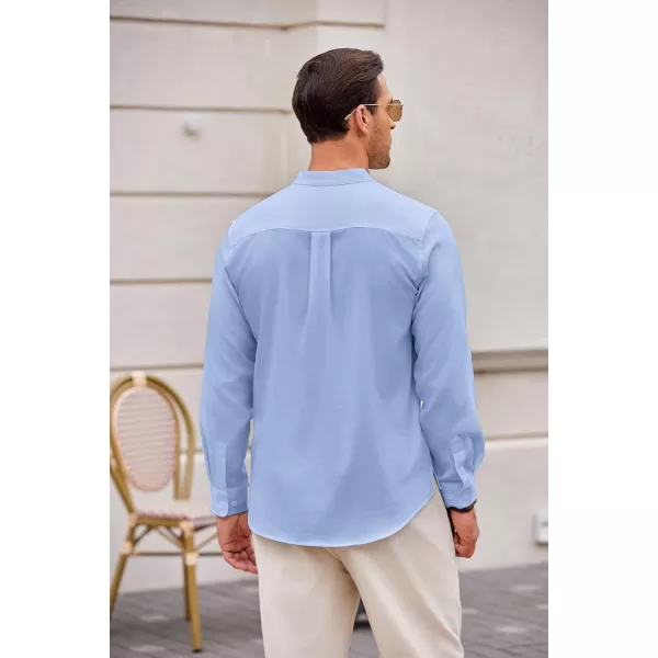 COOFANDY Men's Casual Henley Shirts Long Sleeve Band Collar Summer Linen Beach Hippie T Shirts with Pocket