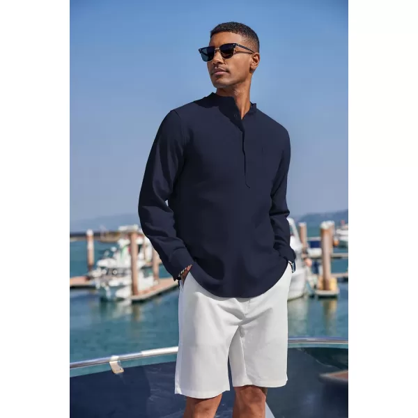 COOFANDY Men's Casual Henley Shirts Long Sleeve Band Collar Summer Linen Beach Hippie T Shirts with Pocket