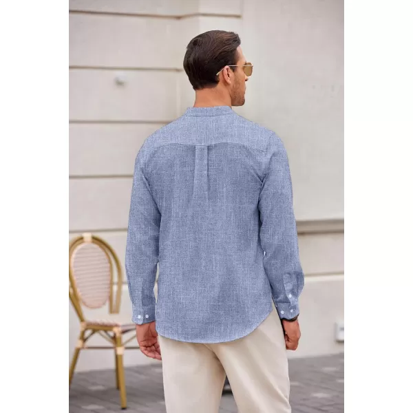 COOFANDY Men's Casual Henley Shirts Long Sleeve Band Collar Summer Linen Beach Hippie T Shirts with Pocket