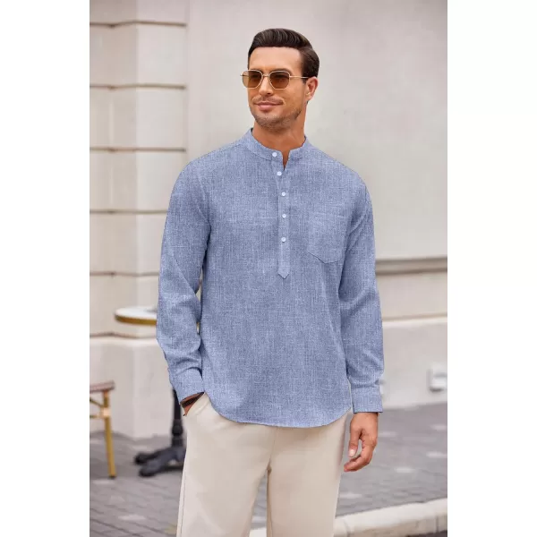 COOFANDY Men's Casual Henley Shirts Long Sleeve Band Collar Summer Linen Beach Hippie T Shirts with Pocket