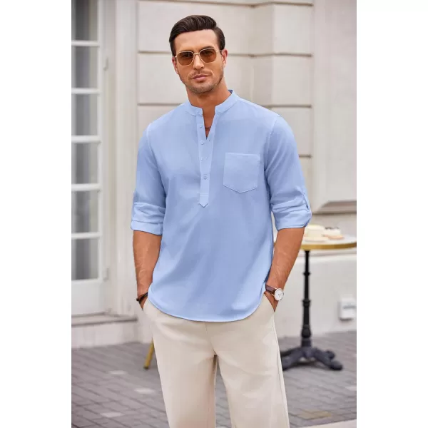 COOFANDY Men's Casual Henley Shirts Long Sleeve Band Collar Summer Linen Beach Hippie T Shirts with Pocket