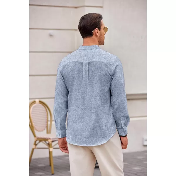 COOFANDY Men's Casual Henley Shirts Long Sleeve Band Collar Summer Linen Beach Hippie T Shirts with Pocket