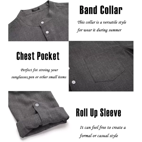 COOFANDY Men's Casual Henley Shirts Long Sleeve Band Collar Summer Linen Beach Hippie T Shirts with Pocket
