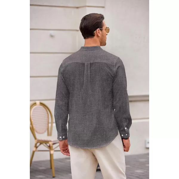 COOFANDY Men's Casual Henley Shirts Long Sleeve Band Collar Summer Linen Beach Hippie T Shirts with Pocket