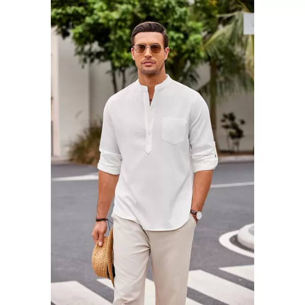 COOFANDY Men's Casual Henley Shirts Long Sleeve Band Collar Summer Linen Beach Hippie T Shirts with Pocket
