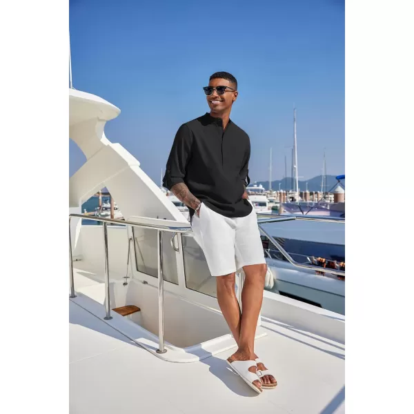 COOFANDY Men's Casual Henley Shirts Long Sleeve Band Collar Summer Linen Beach Hippie T Shirts with Pocket