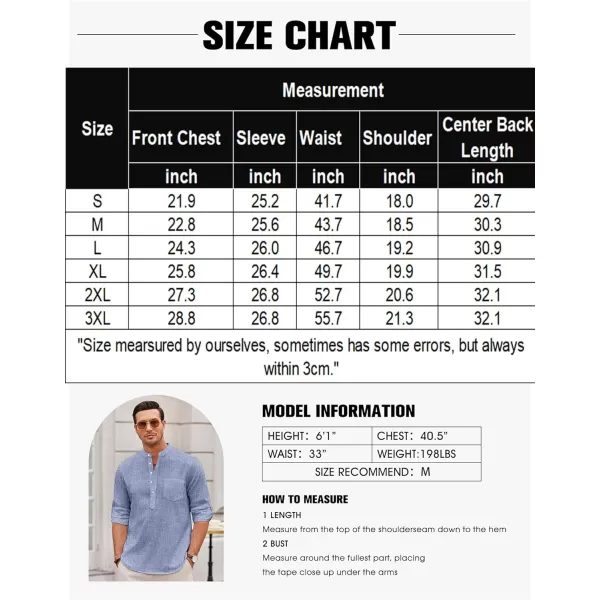 COOFANDY Men's Casual Henley Shirts Long Sleeve Band Collar Summer Linen Beach Hippie T Shirts with Pocket