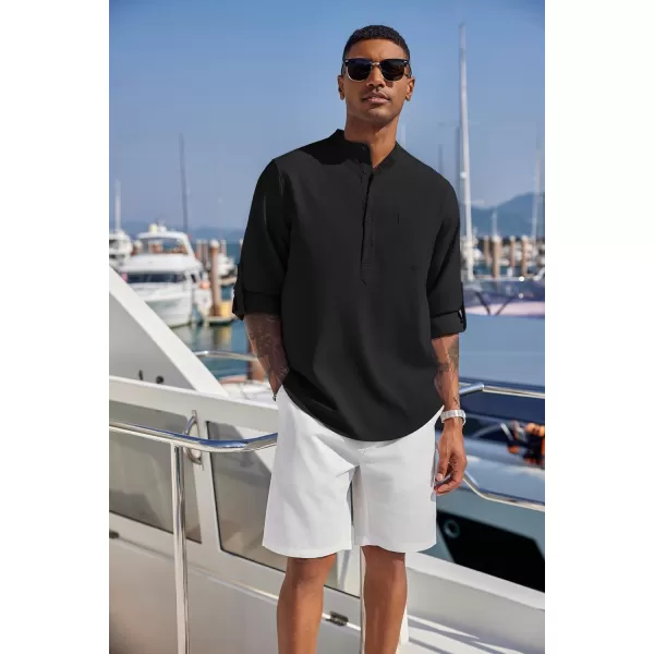 COOFANDY Men's Casual Henley Shirts Long Sleeve Band Collar Summer Linen Beach Hippie T Shirts with Pocket