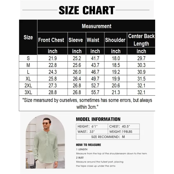 COOFANDY Men's Casual Henley Shirts Long Sleeve Band Collar Summer Linen Beach Hippie T Shirts with Pocket