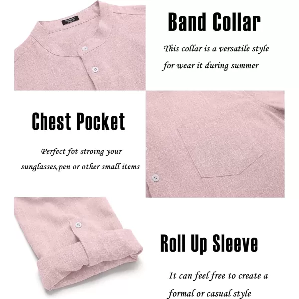COOFANDY Men's Casual Henley Shirts Long Sleeve Band Collar Summer Linen Beach Hippie T Shirts with Pocket