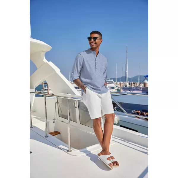 COOFANDY Men's Casual Henley Shirts Long Sleeve Band Collar Summer Linen Beach Hippie T Shirts with Pocket