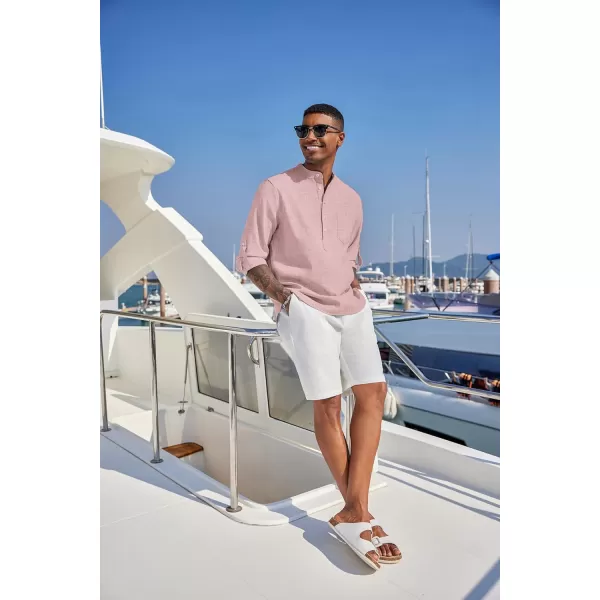 COOFANDY Men's Casual Henley Shirts Long Sleeve Band Collar Summer Linen Beach Hippie T Shirts with Pocket
