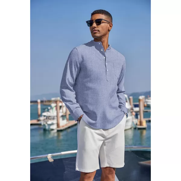COOFANDY Men's Casual Henley Shirts Long Sleeve Band Collar Summer Linen Beach Hippie T Shirts with Pocket
