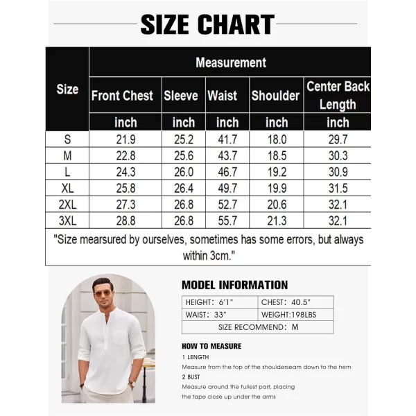 COOFANDY Men's Casual Henley Shirts Long Sleeve Band Collar Summer Linen Beach Hippie T Shirts with Pocket