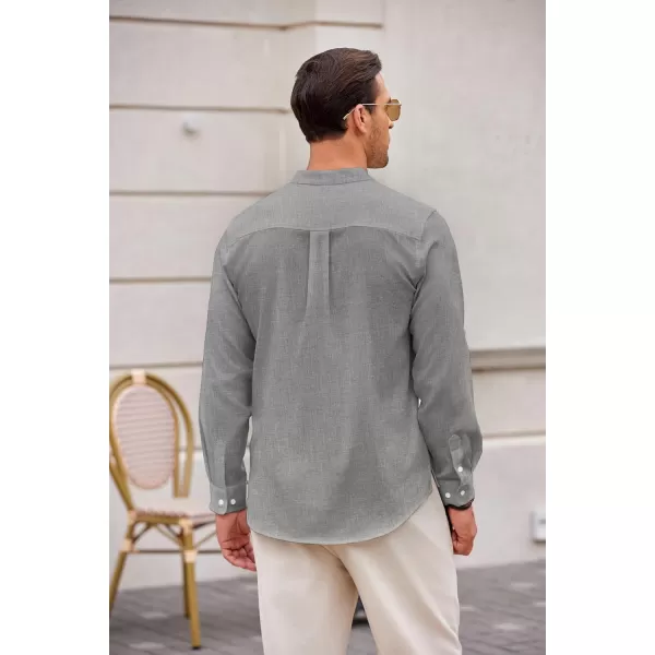 COOFANDY Men's Casual Henley Shirts Long Sleeve Band Collar Summer Linen Beach Hippie T Shirts with Pocket
