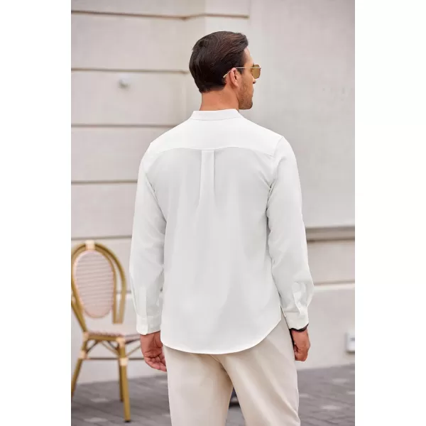 COOFANDY Men's Casual Henley Shirts Long Sleeve Band Collar Summer Linen Beach Hippie T Shirts with Pocket