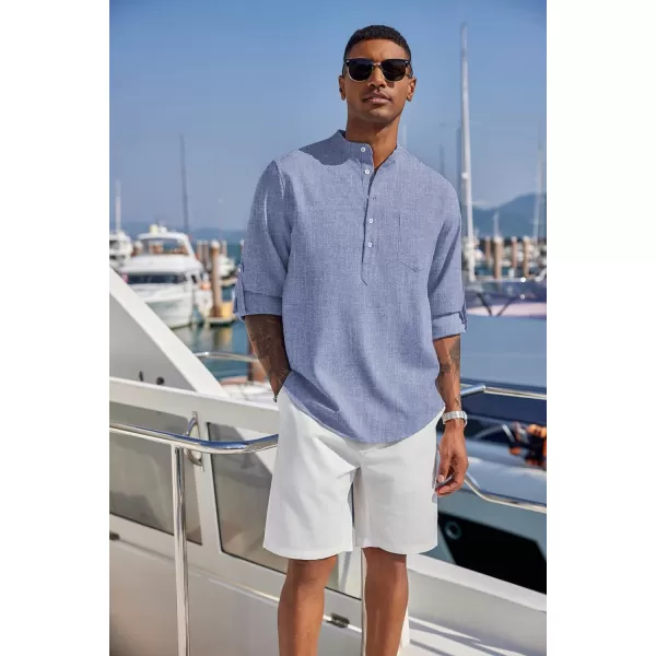COOFANDY Men's Casual Henley Shirts Long Sleeve Band Collar Summer Linen Beach Hippie T Shirts with Pocket