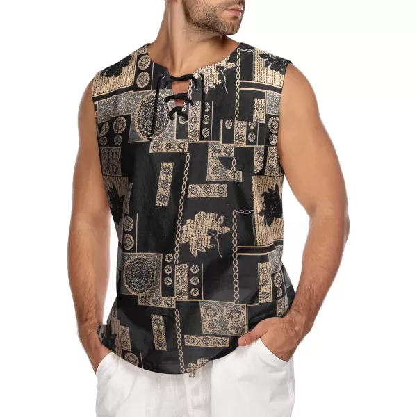 COOFANDY Men's Cotton Linen Tank Top Shirts Casual Sleeveless Lace Up Beach Hippie Tops Bohemian Renaissance Pirate Tunic